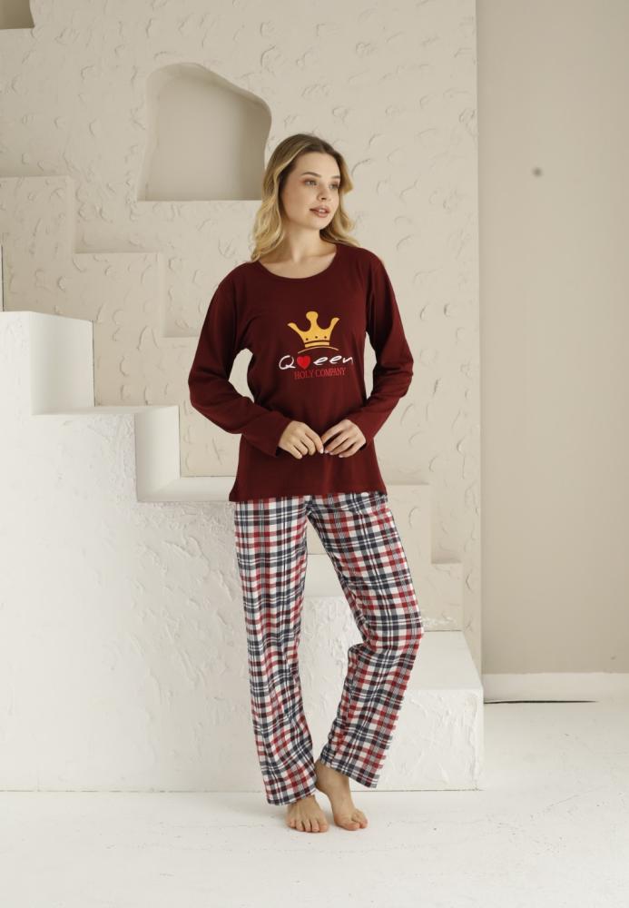 Pijama dama ,maneca lunga si pantalon lung , culoare visiniu, Engros